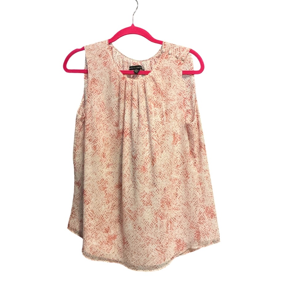 White House Black Market Blouse Snakeskin‎ Chiffon 12 Cream Red Sleeveless Top